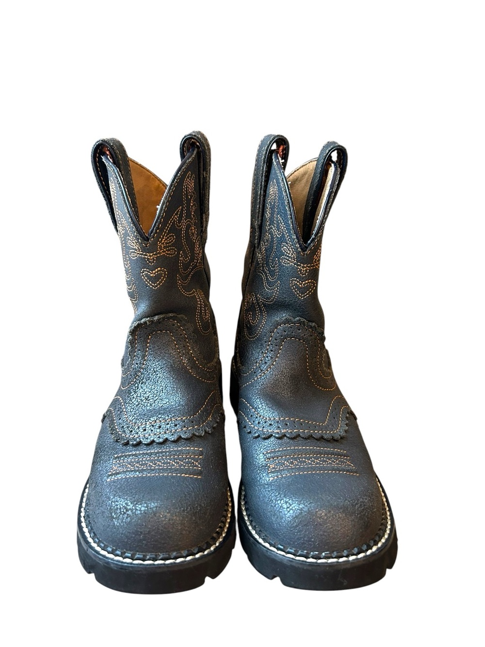 Ariat Fatbaby Boots Rare! Slate Crinkle- Western Tan Stitching Round Toe Sz 6.5B - Picture 6 of 16